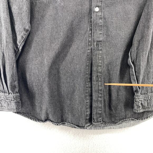 PERRY ELLIS Shirt Mens L AMERICA Denim Cotton Long Sleeve Button Up Black VTG - Picture 8 of 13